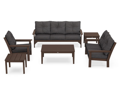 POLYWOOD® Vineyard 6-Piece Deep Seating Set in Mahogany / Ash Charcoal