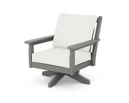 POLYWOOD® Chippendale Deep Seating Swivel Chair in Slate Grey / Natural Linen