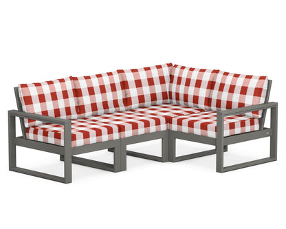 POLYWOOD® EDGE 4-Piece Modular Deep Seating Set in Slate Grey / Buffalo Plaid Crimson
