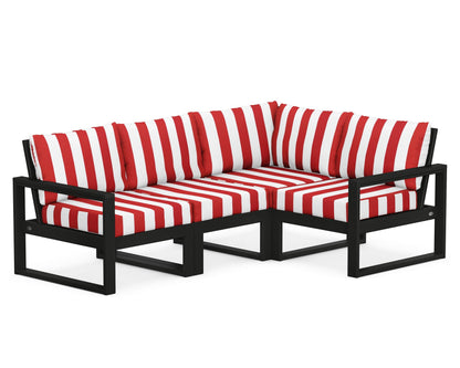POLYWOOD® EDGE 4-Piece Modular Deep Seating Set in Black / Cabana Stripe Crimson