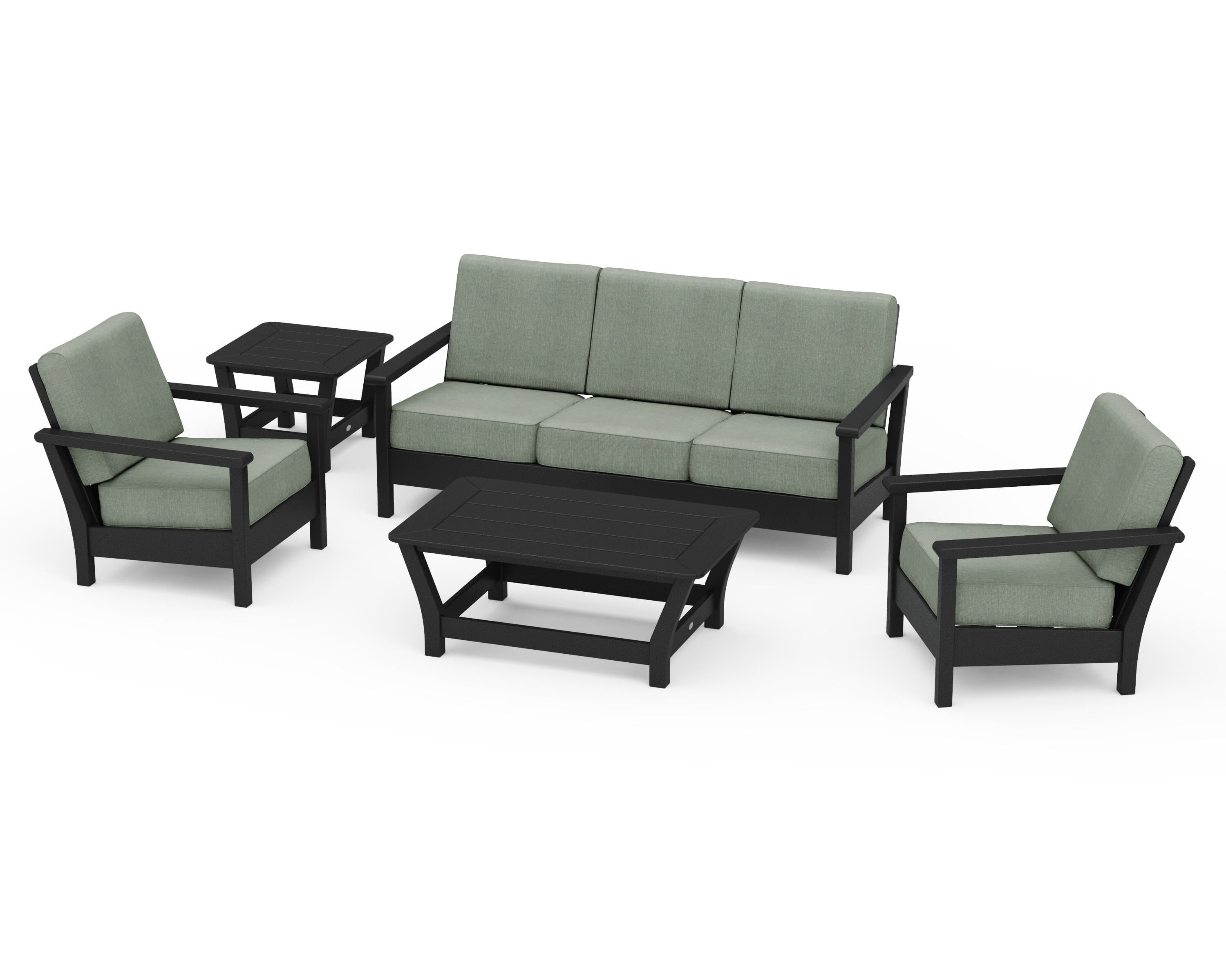 POLYWOOD® Harbour 5-Piece Deep Seating Set in Black / Cast Sage