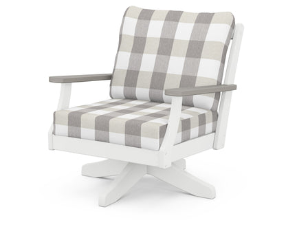 POLYWOOD® Braxton Deep Seating Swivel Chair in White / Driftwood / Buffalo Plaid Grey Mist