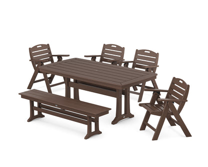 POLYWOOD® Nautical Lowback 6-Piece Dining Set with Trestle Legs and Bench in Mahogany