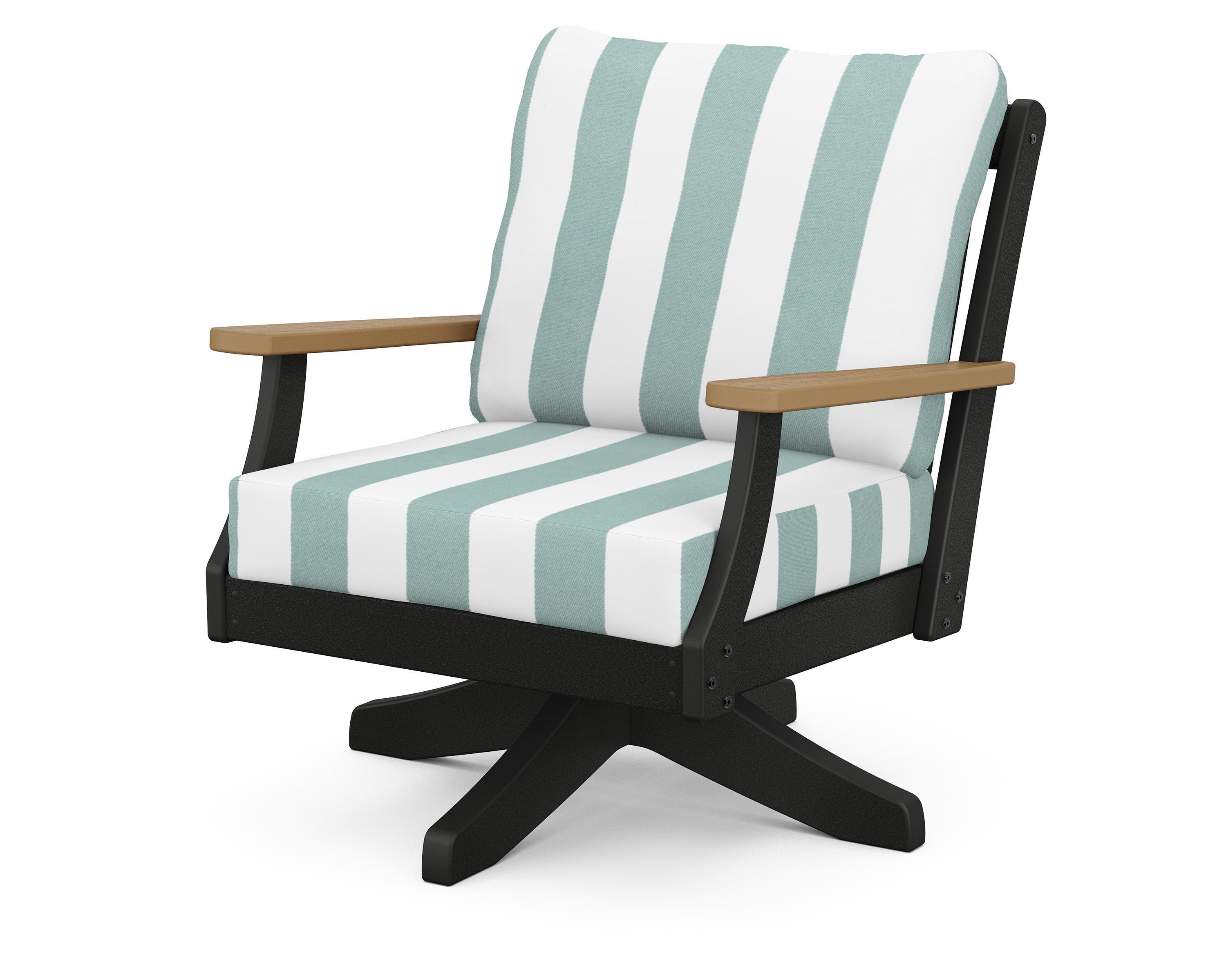 POLYWOOD® Braxton Deep Seating Swivel Chair in Black / Natural / Cabana Stripe Glacier Spa