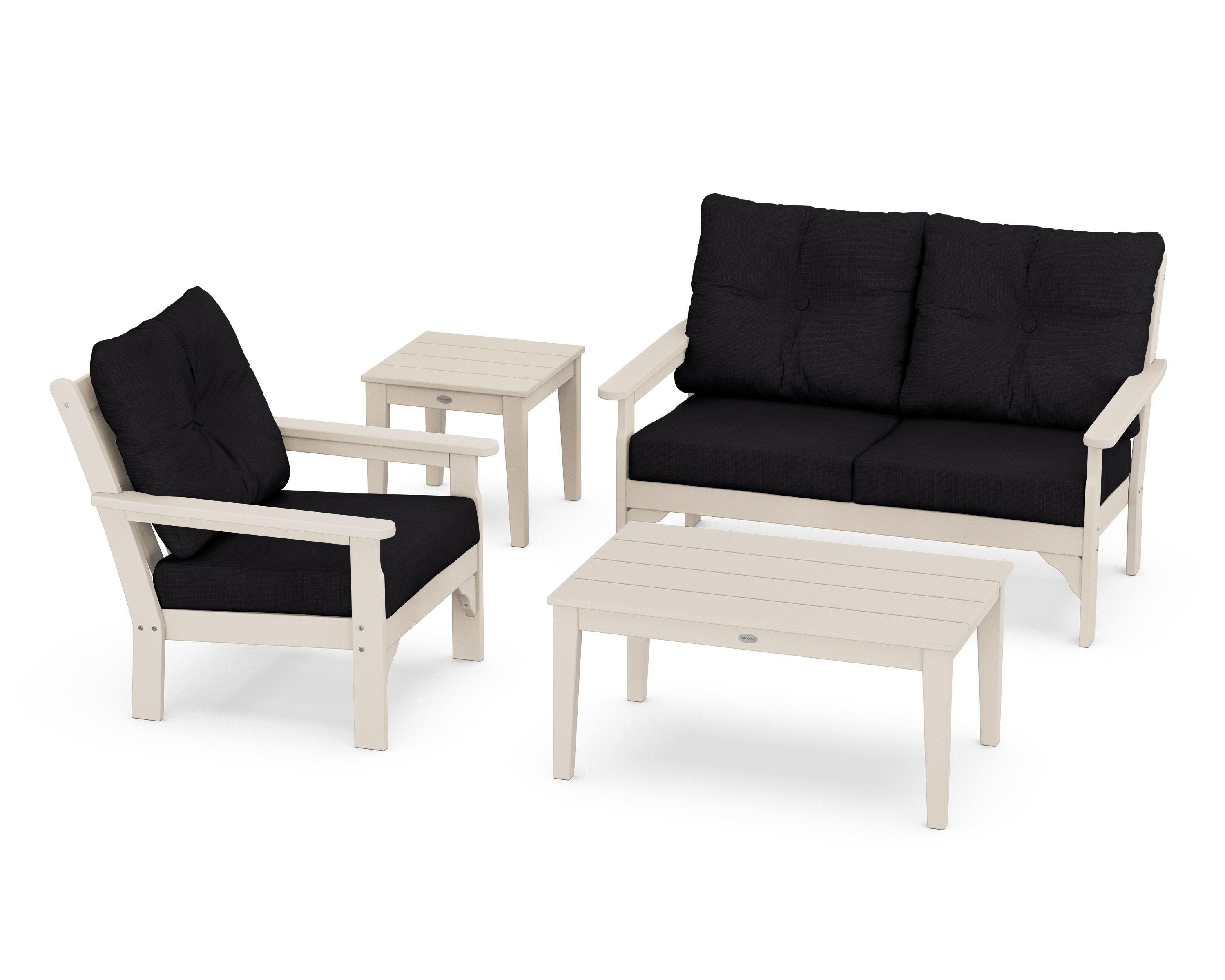 POLYWOOD® Vineyard 4-Piece Deep Seating Set in Sand / Midnight Linen