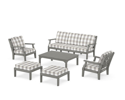 Martha Stewart by POLYWOOD® Chinoiserie 6-Piece Lounge Sofa Set in Slate Grey / Buffalo Plaid Grey Mist