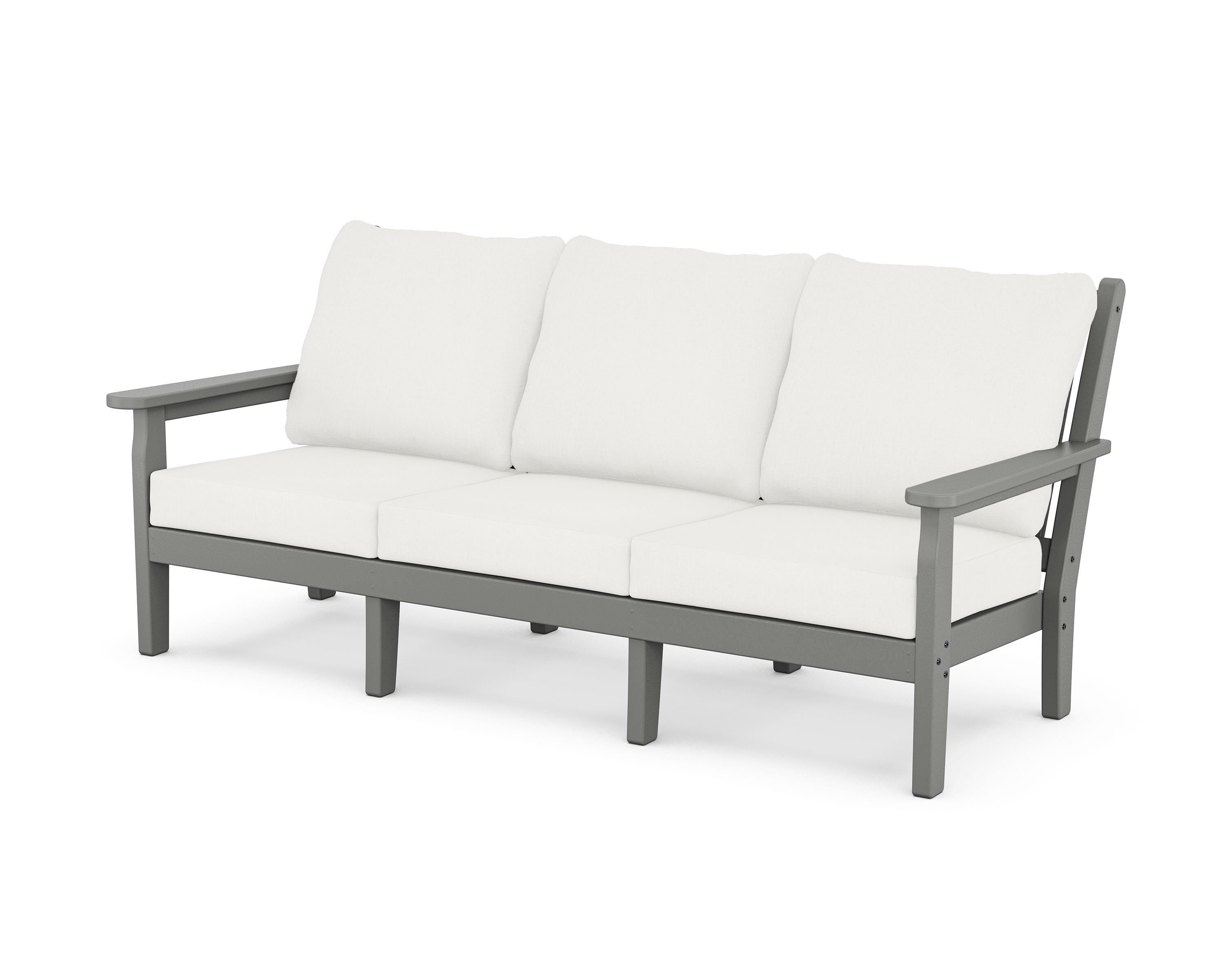POLYWOOD® Chippendale Deep Seating Sofa in Slate Grey / Natural Linen