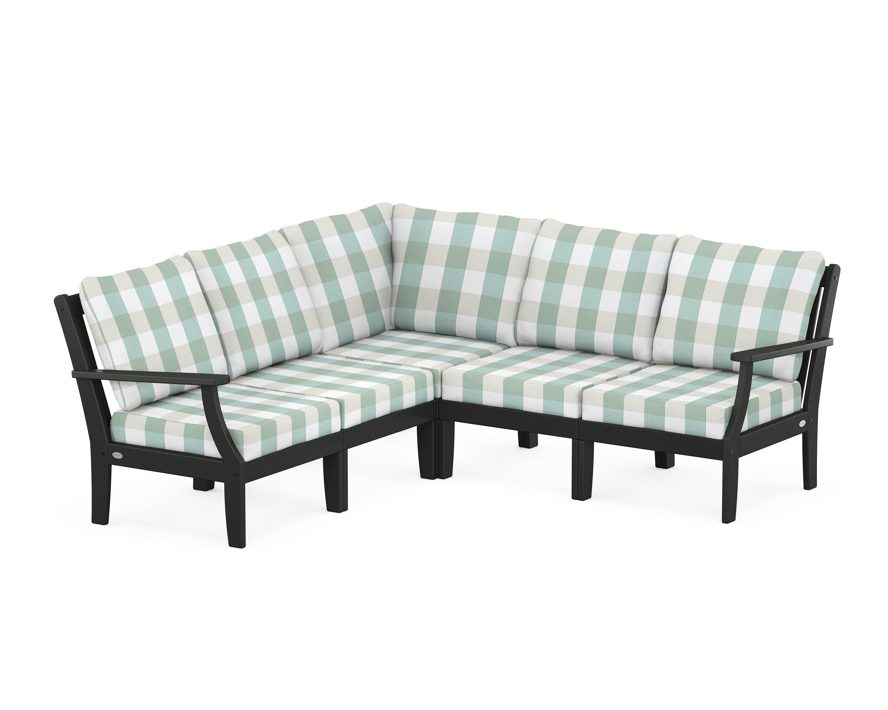 POLYWOOD® Braxton Modular 5-Piece Deep Seating Set in Black / Buffalo Plaid Glacier Spa