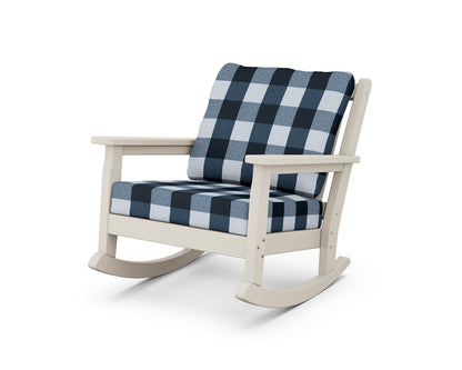 POLYWOOD® Chippendale Deep Seating Rocking Chair in Sand / Buffalo Plaid Marine Indigo