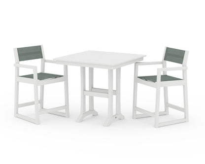 POLYWOOD® EDGE Sling Arm Chair 3-Piece Farmhouse Counter Set with Trestle Legs in White / Dupioni Sea Mist Sling