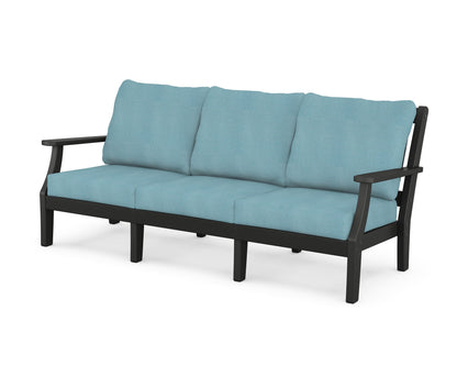 Martha Stewart by POLYWOOD® Chinoiserie Deep Seating Sofa in Black / Lattice Sky Blue