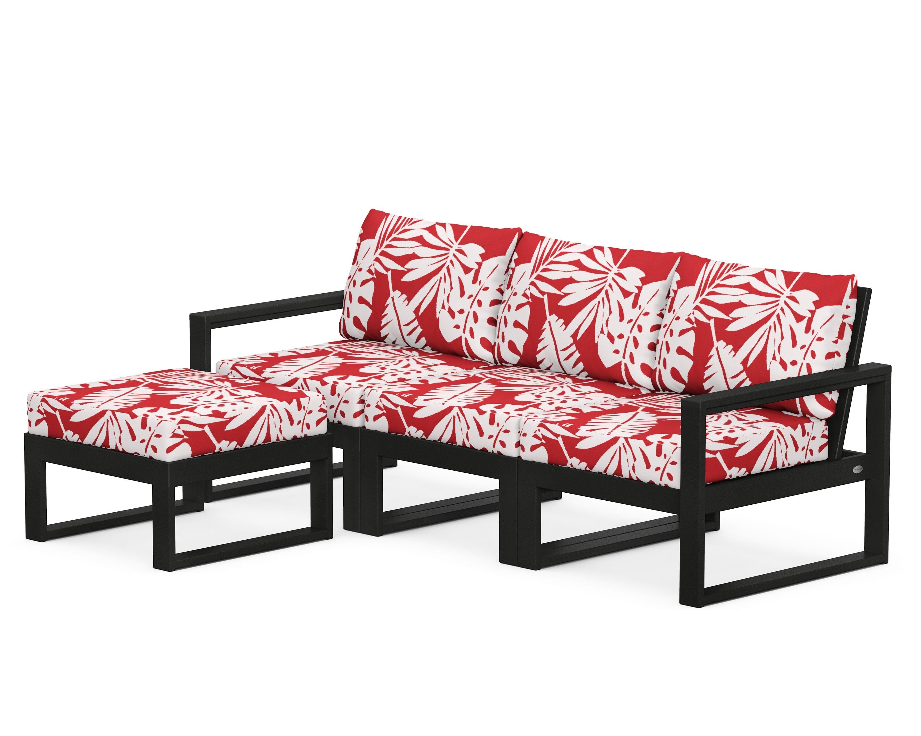 POLYWOOD® EDGE 4-Piece Modular Deep Seating Set with Ottoman in Black / Leaf Crimson