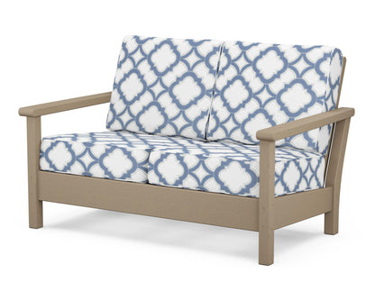 POLYWOOD® Harbour Deep Seating Loveseat in Vintage Sahara / Trellis Sky Blue