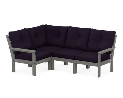 POLYWOOD® Vineyard 4-Piece Sectional in Slate Grey / Navy Linen