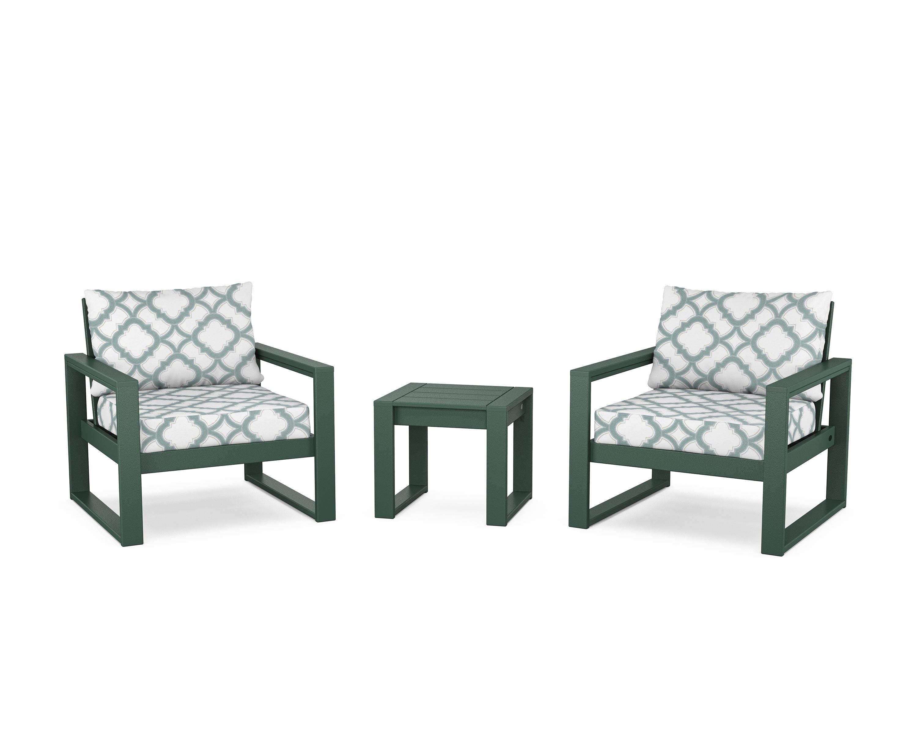 POLYWOOD® EDGE Sectional 3-Piece Deep Seating Set in Green / Trellis Glacier Spa