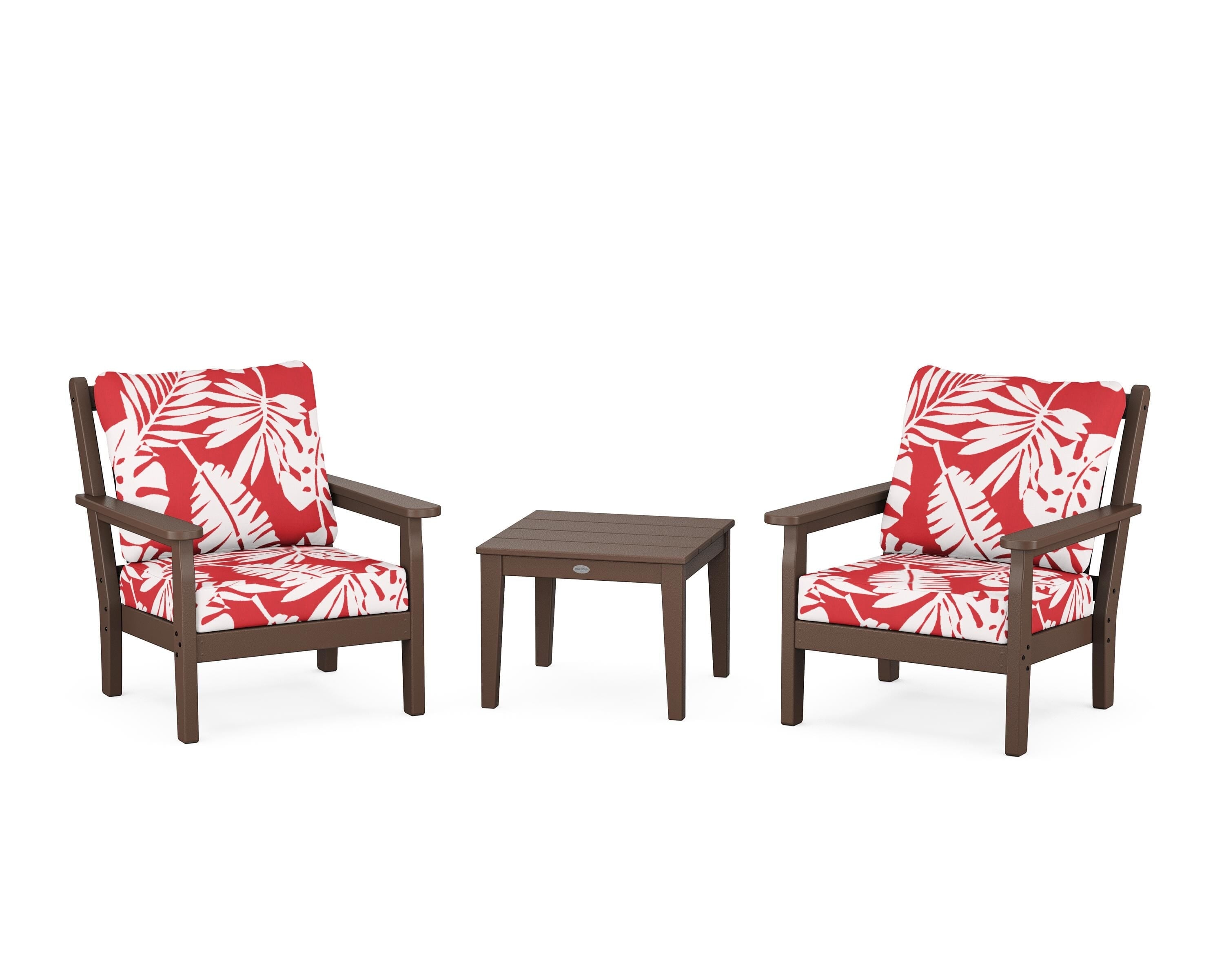 POLYWOOD® Chippendale 3-Piece Deep Seating Set in Mahogany / Leaf Crimson