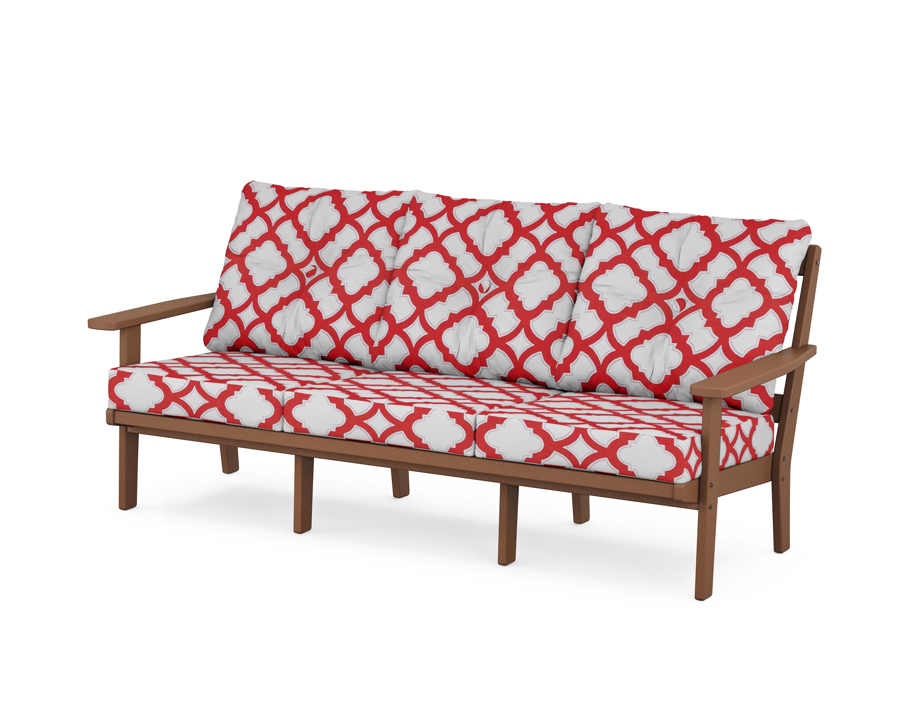 POLYWOOD® Prairie Deep Seating Sofa in Teak / Trellis Crimson