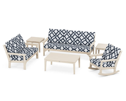 POLYWOOD® Vineyard 6-Piece Deep Seating Set in Sand / Trellis Marine Indigo
