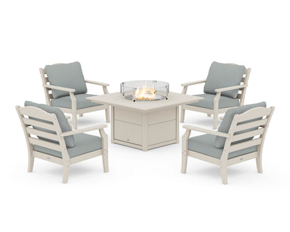Draper James™ by  POLYWOOD® Savannah 5-Piece Deep Seating Set with Fire Pit Table in Sand / Spa