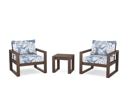 POLYWOOD® EDGE Sectional 3-Piece Deep Seating Set in Mahogany / Leaf Sky Blue