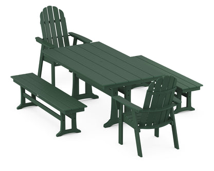 POLYWOOD® Vineyard Adirondack 5-Piece Farmhouse Dining Set With Trestle Legs in Green