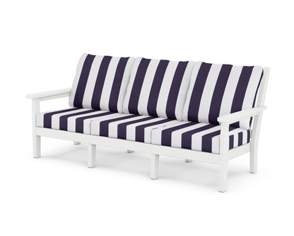 POLYWOOD® Chippendale Deep Seating Sofa in White / Cabana Stripe Navy