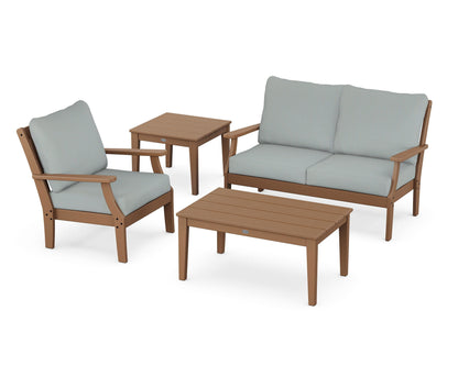 POLYWOOD® Braxton 4-Piece Deep Seating Set in Teak / Spa