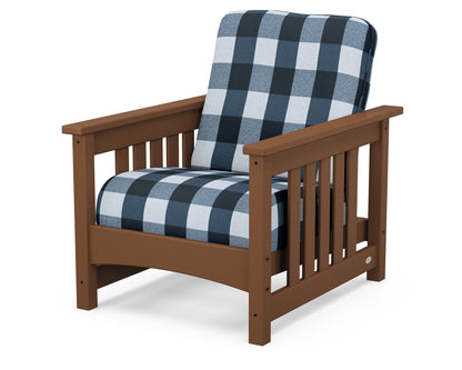 POLYWOOD® Club Mission Chair in Teak / Buffalo Plaid Marine Indigo