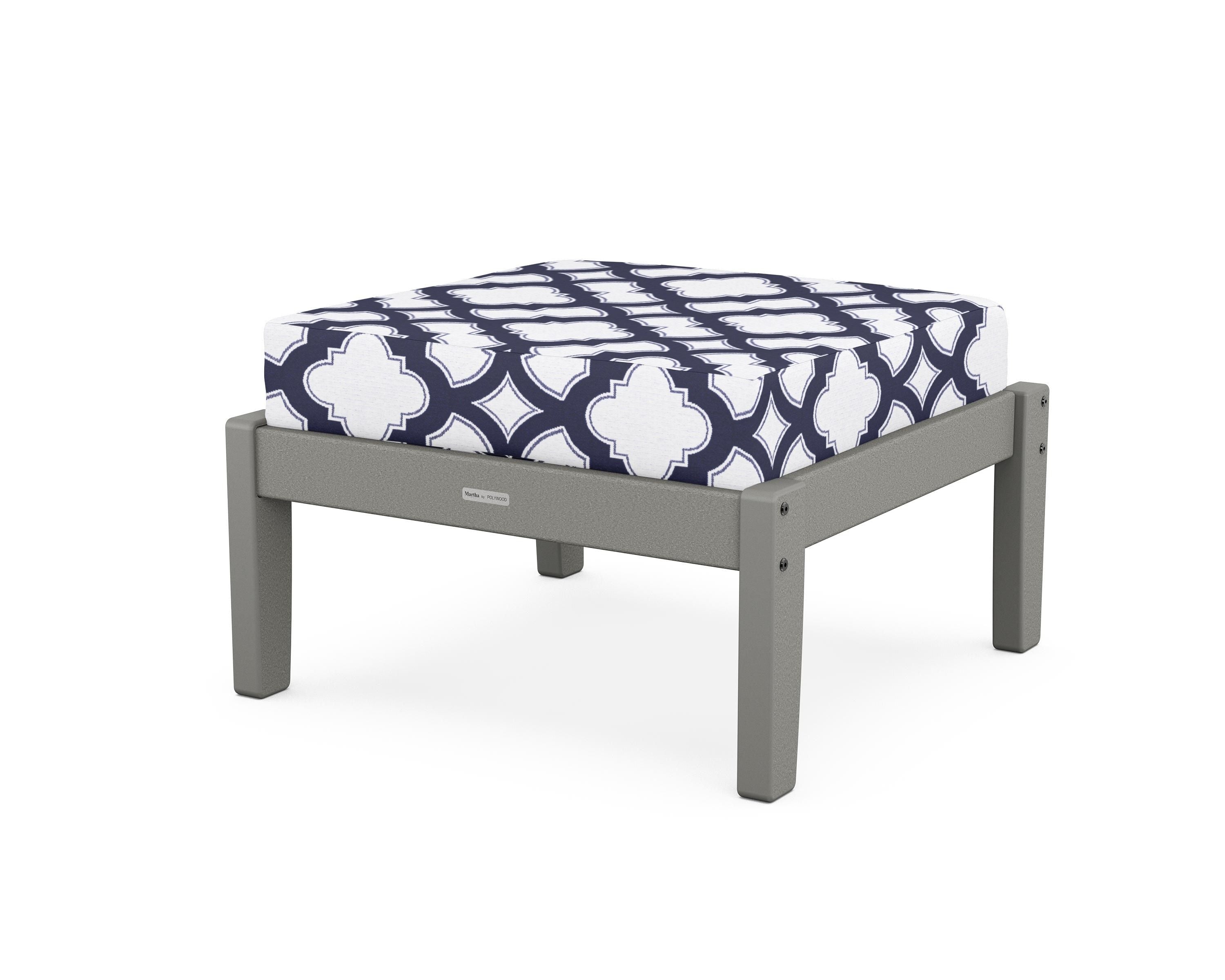 Martha Stewart by POLYWOOD® Chinoiserie Deep Seating Ottoman in Slate Grey / Trellis Navy
