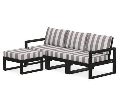 POLYWOOD® EDGE 4-Piece Modular Deep Seating Set with Ottoman in Black / Cabana Stripe Grey Mist