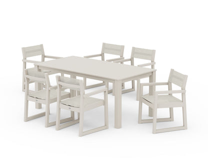 POLYWOOD® EDGE Sling Arm Chair 7-Piece Parsons Dining Set in Sand / Parchment Sling
