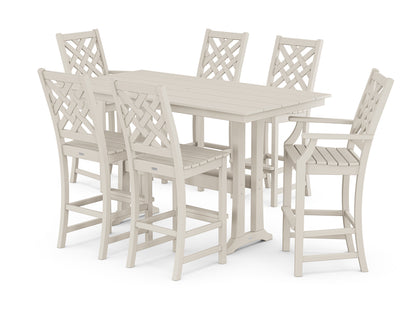 Country Living Wovendale 7-Piece Farmhouse Bar Set with Trestle Legs in Sand