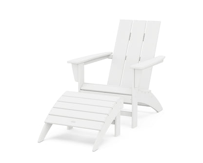 POLYWOOD® Modern Adirondack Chair 2-Piece Set with Ottoman in White