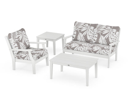 POLYWOOD® Braxton 4-Piece Deep Seating Set in White / Leaf Grey Mist