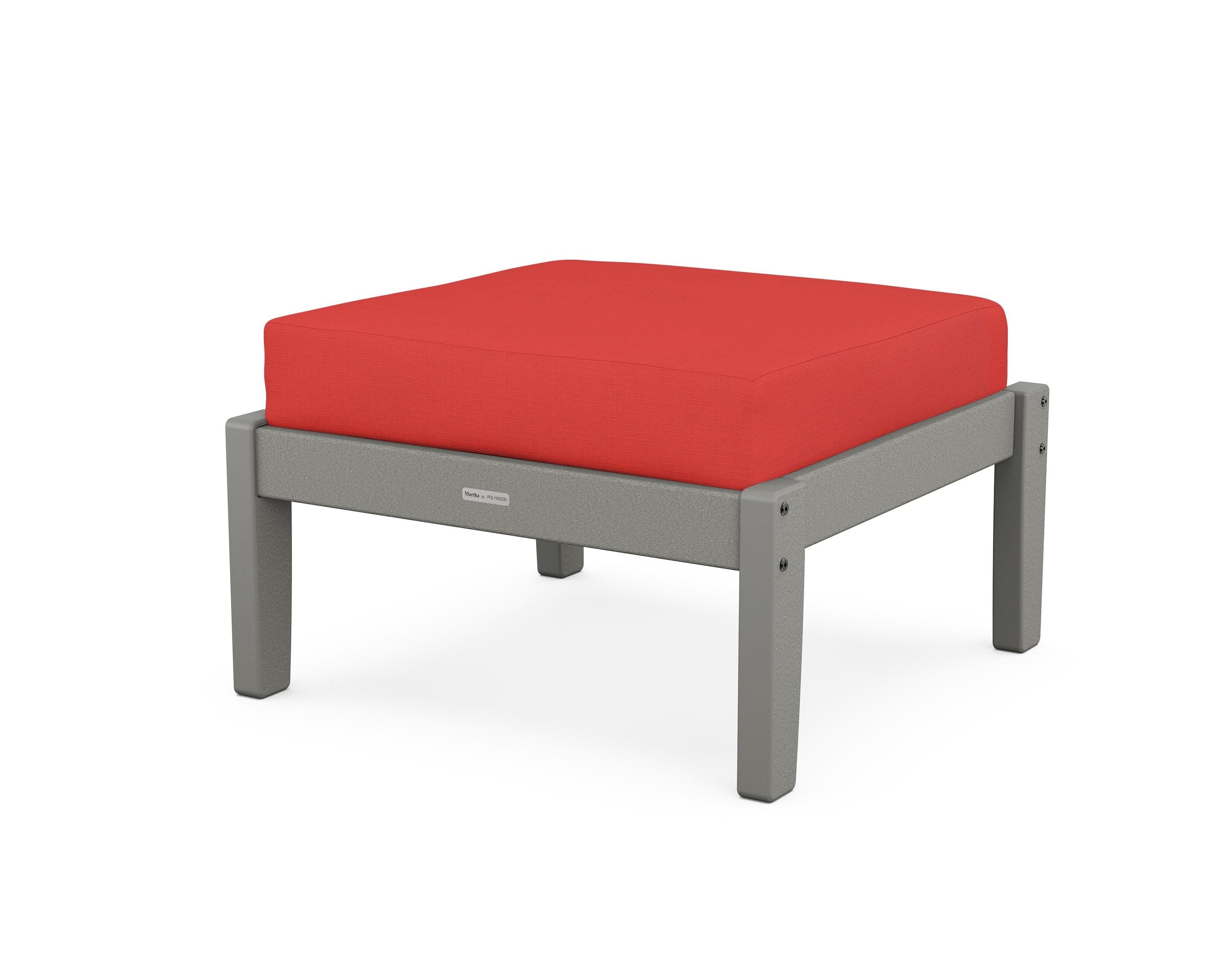 Martha Stewart by POLYWOOD® Chinoiserie Deep Seating Ottoman in Slate Grey / Crimson Linen