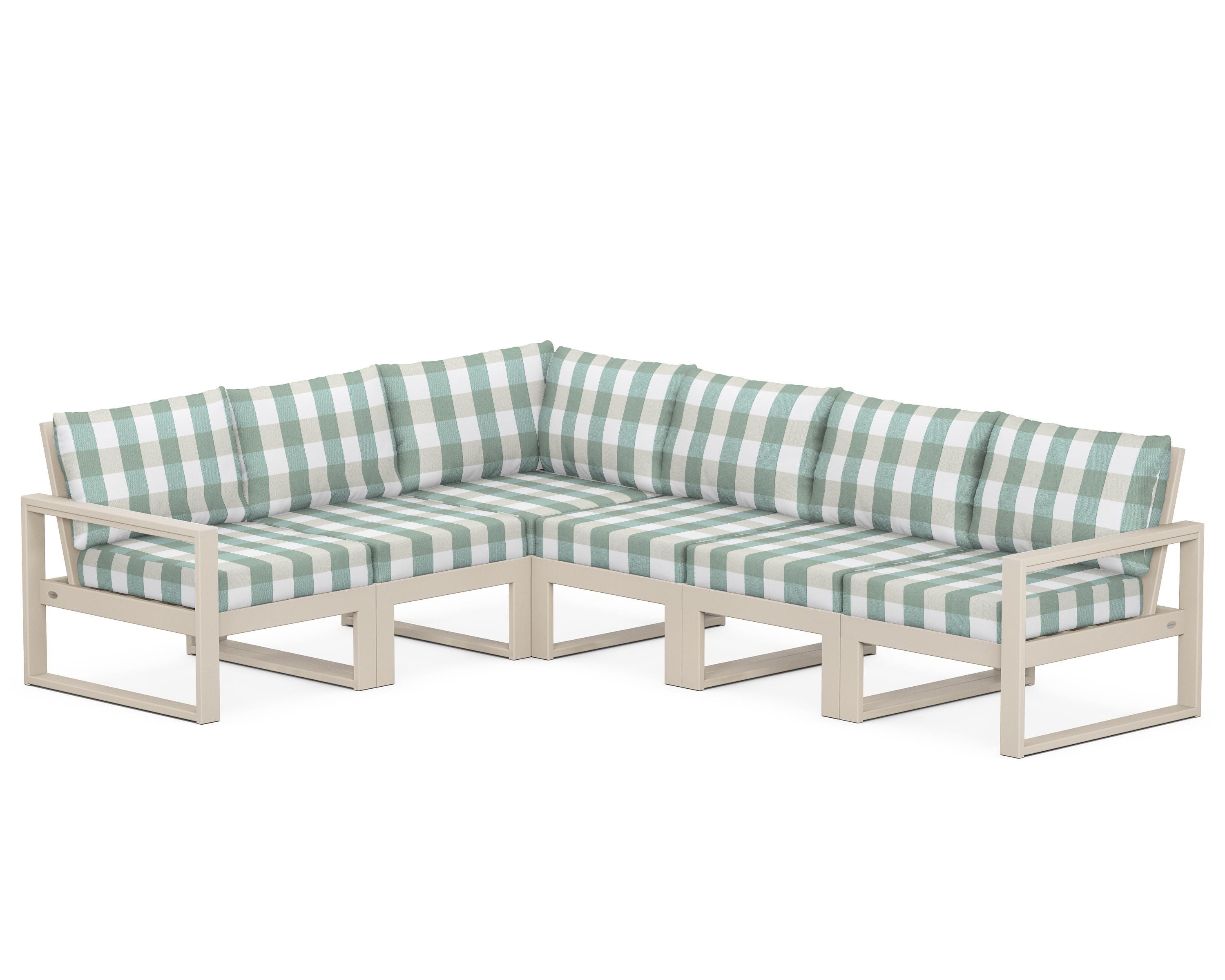 POLYWOOD® EDGE 6-Piece Modular Deep Seating Set in Sand / Buffalo Plaid Glacier Spa