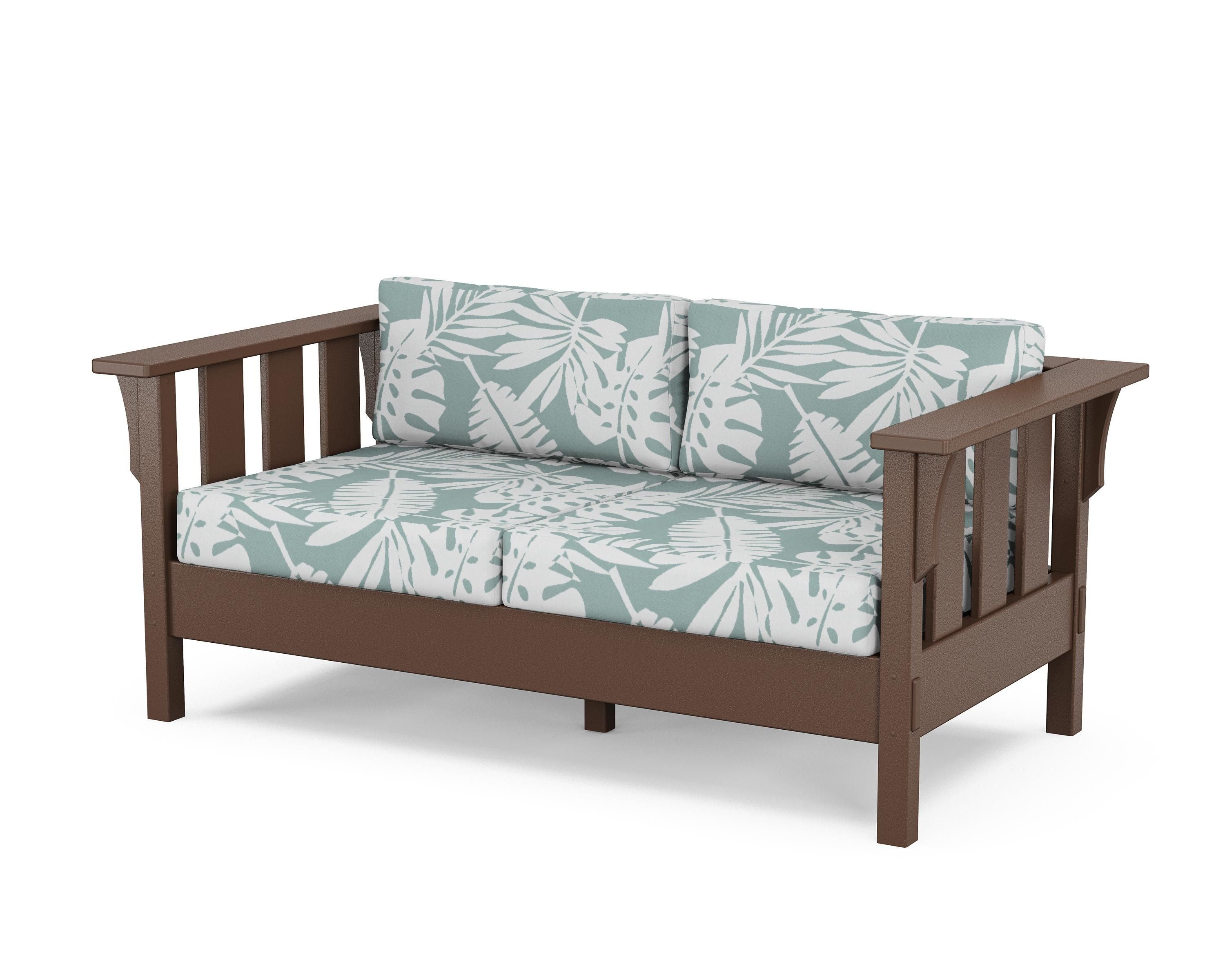 Martha Stewart by POLYWOOD® Acadia Deep Seating Loveseat in Mahogany / Leaf Glacier Spa