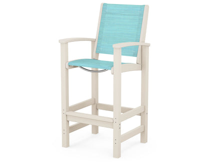 POLYWOOD® Coastal Bar Chair in Sand / Dupioni Aquamarine Sling