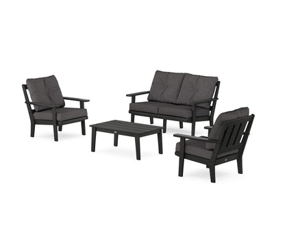 POLYWOOD® Oxford 4-Piece Deep Seating Set with Loveseat in Black / Ash Charcoal