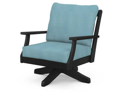 POLYWOOD® Braxton Deep Seating Swivel Chair in Black / Lattice Sky Blue