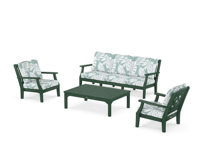 Martha Stewart by POLYWOOD® Chinoiserie 4-Piece Deep Seating Set with Sofa in Green / Leaf Glacier Spa