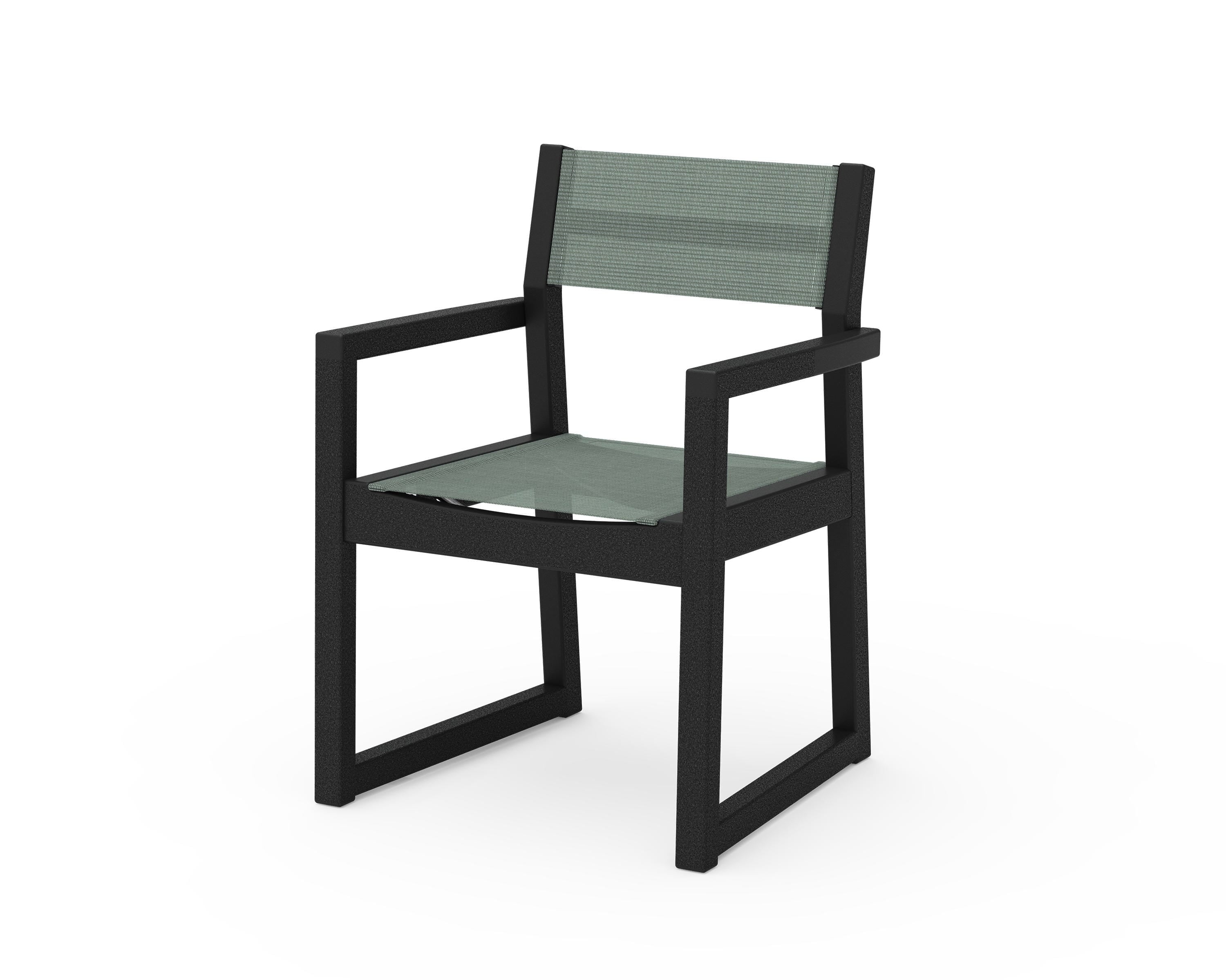 POLYWOOD® EDGE Sling Dining Arm Chair in Black / Dupioni Sea Mist Sling