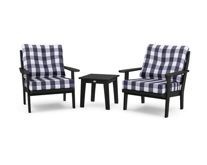 POLYWOOD® Lakeside 3-Piece Deep Seating Chair Set in Black / Buffalo Plaid Navy