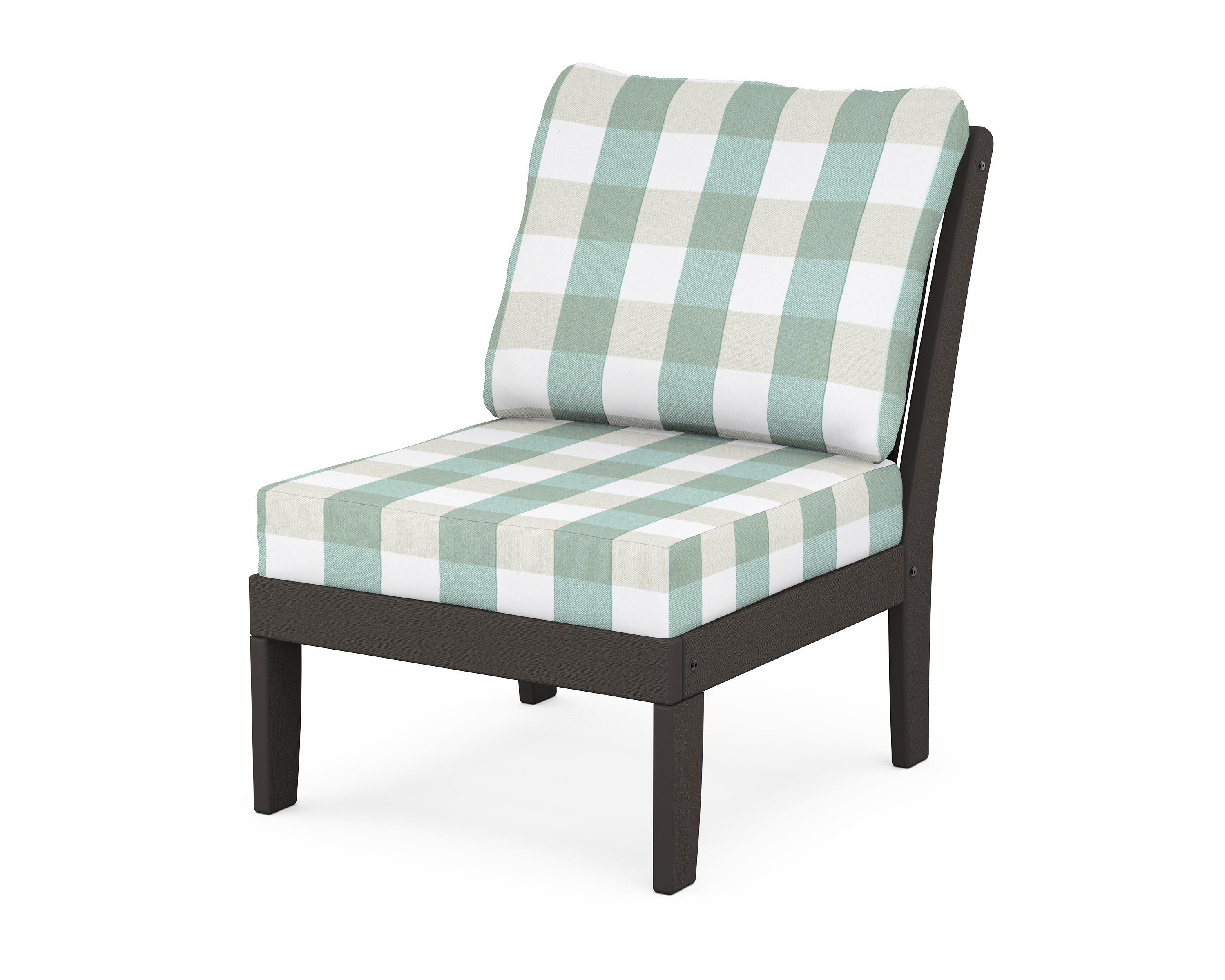 POLYWOOD® Braxton Modular Armless Chair in Vintage Coffee / Buffalo Plaid Glacier Spa