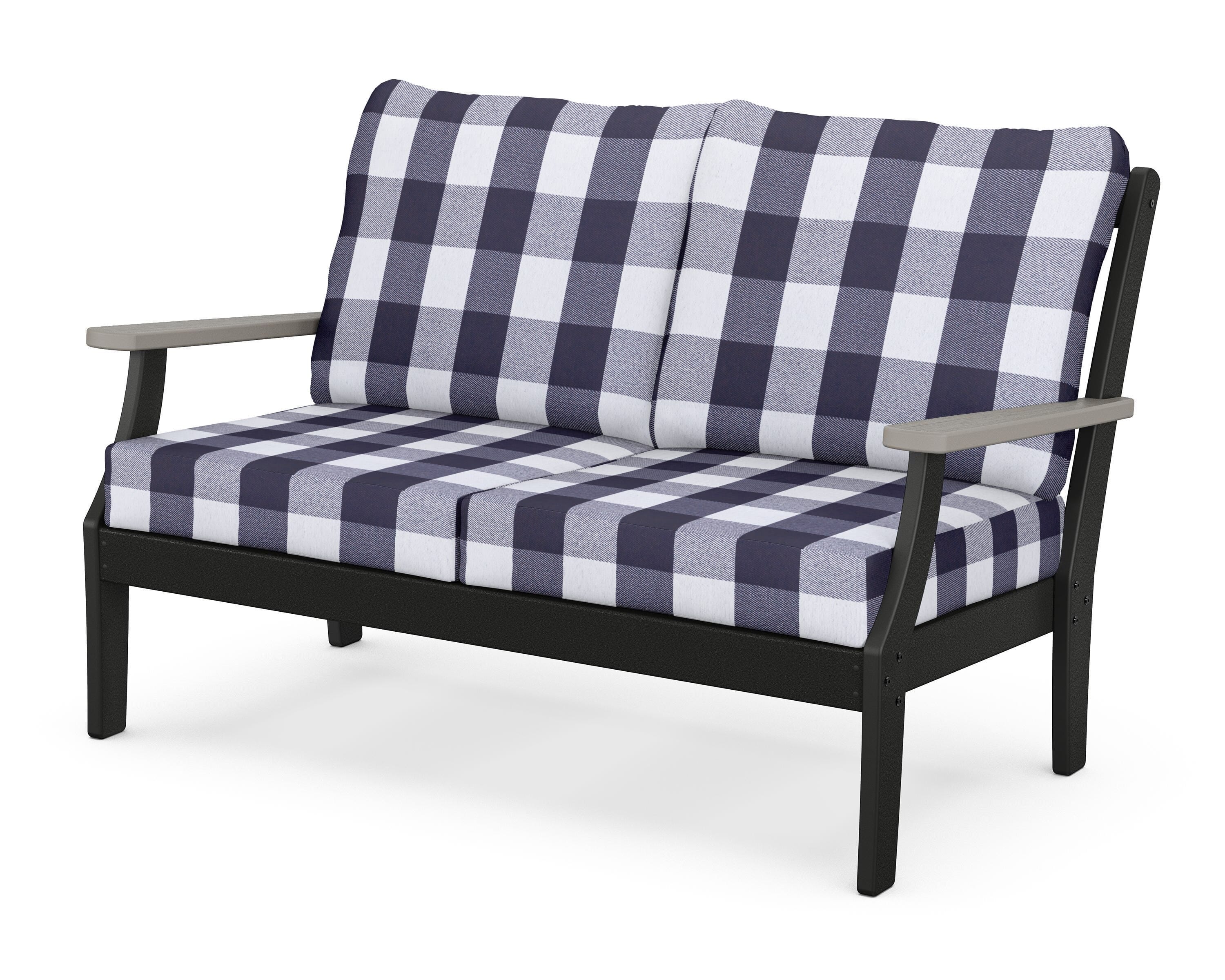 POLYWOOD® Braxton Deep Seating Loveseat in Black / Driftwood / Buffalo Plaid Navy