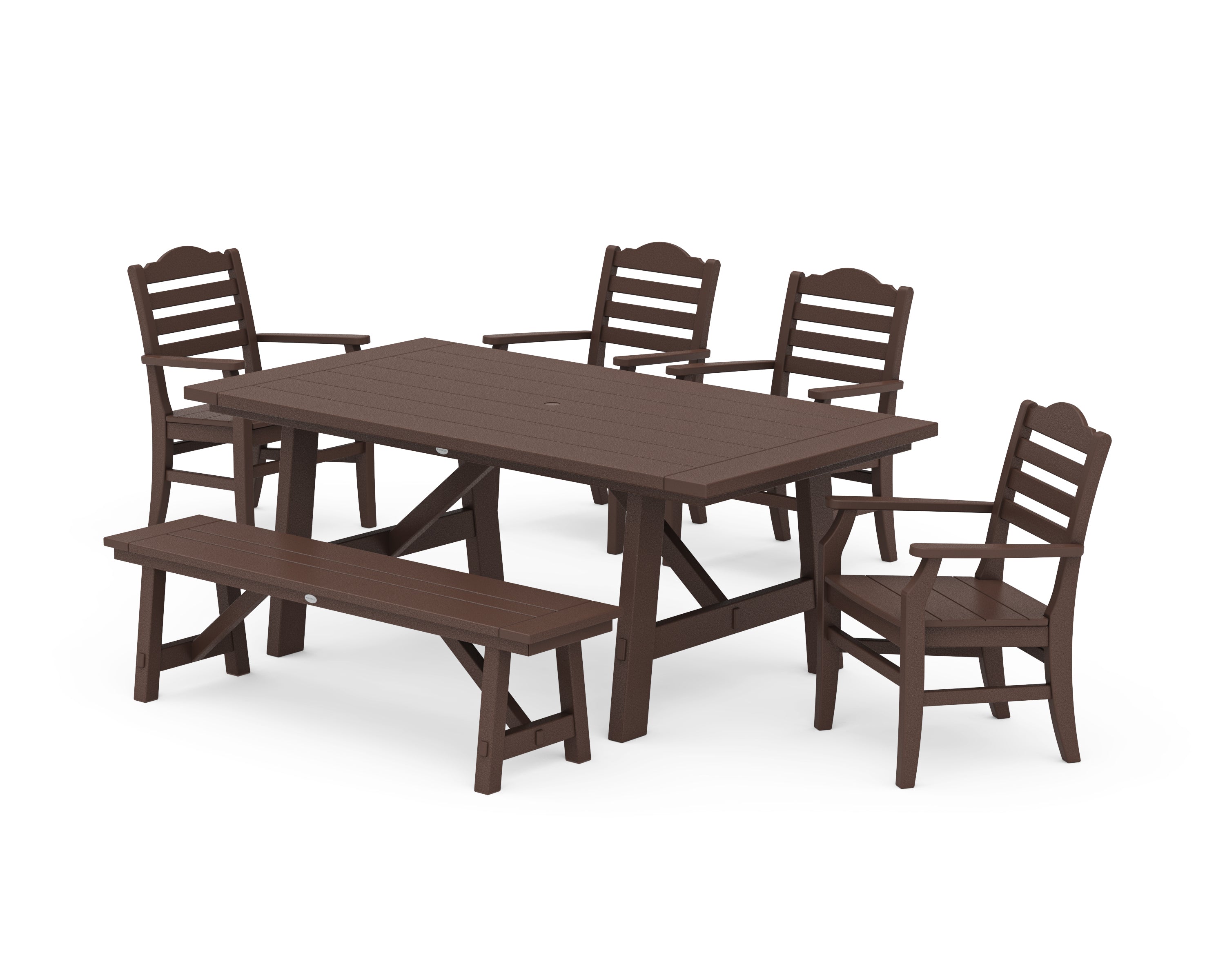 POLYWOOD® Savannah 6-Piece Rustic Farmhouse Dining Set with Bench in Mahogany