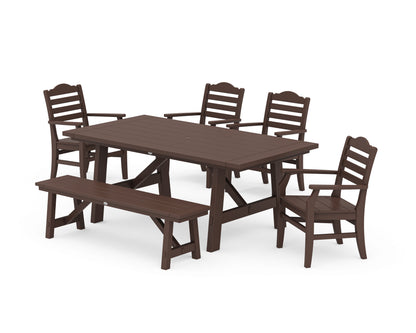 POLYWOOD® Savannah 6-Piece Rustic Farmhouse Dining Set with Bench in Mahogany