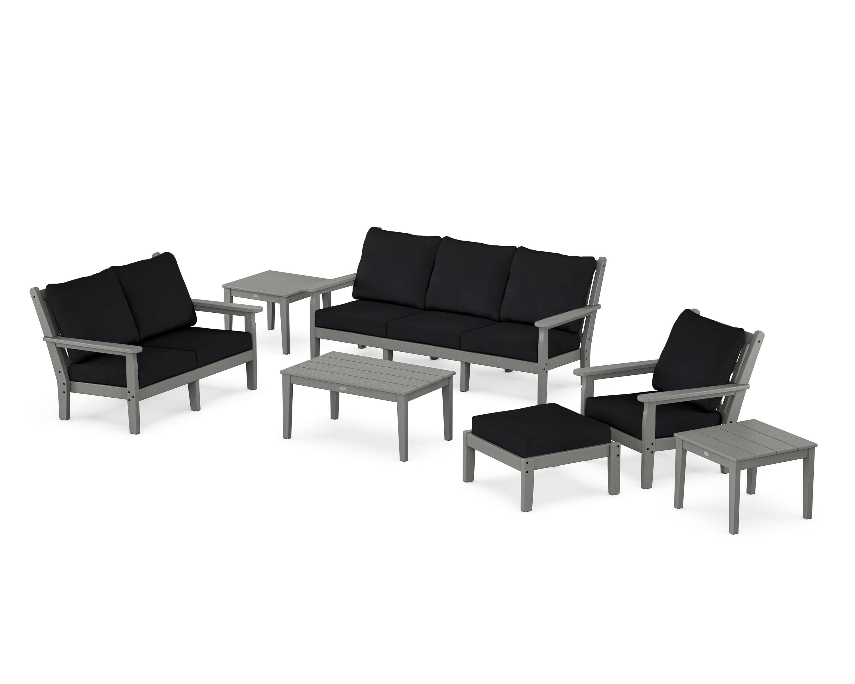 POLYWOOD® Chippendale 7-Piece Deep Seating Set in Slate Grey / Midnight Linen