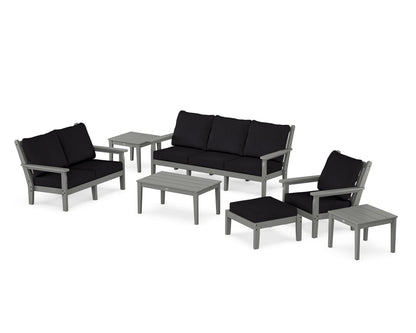 POLYWOOD® Chippendale 7-Piece Deep Seating Set in Slate Grey / Midnight Linen