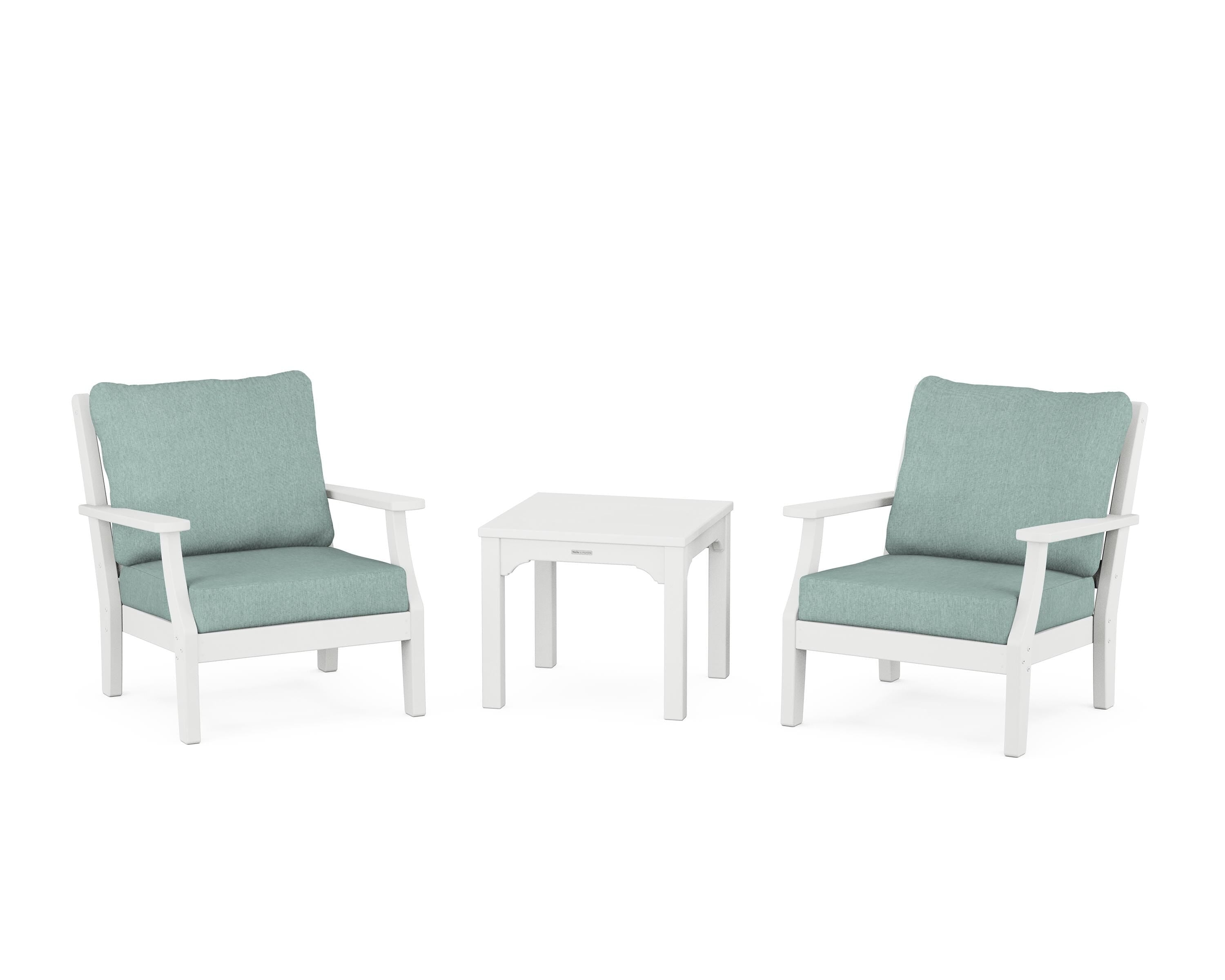 Martha Stewart by POLYWOOD® Chinoiserie 3-Piece Deep Seating Set in White / Glacier Spa